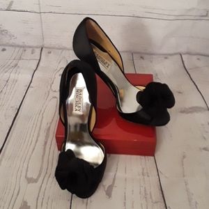 BADGLEY MISCHKA:  Black Satin Evening Stilettos